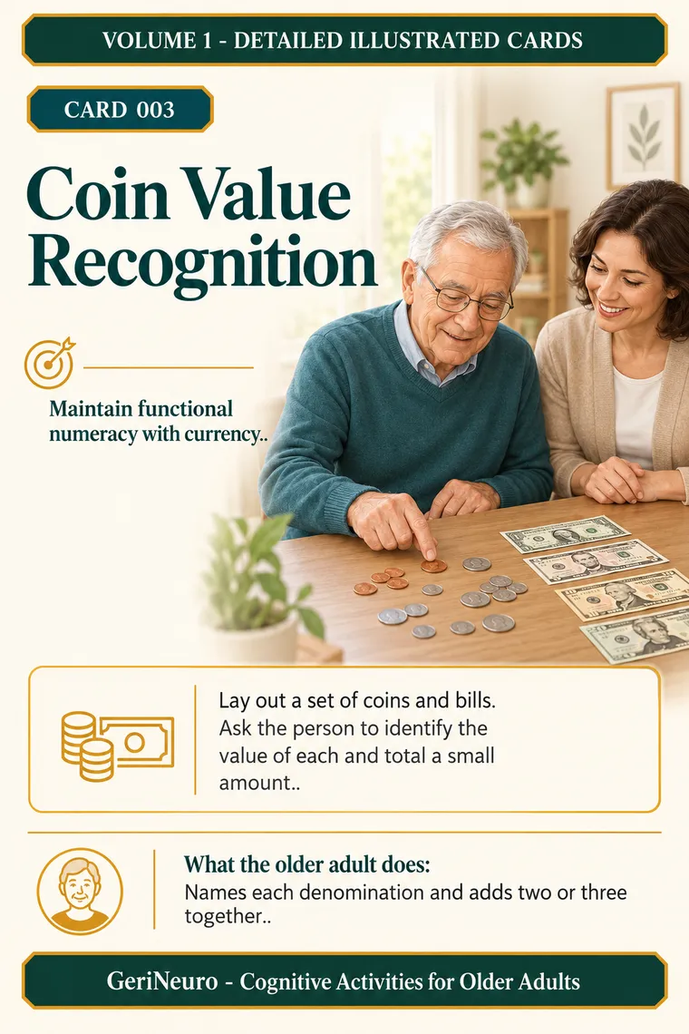 GeriNeuro inside page β Card 003: Coin Value Recognition