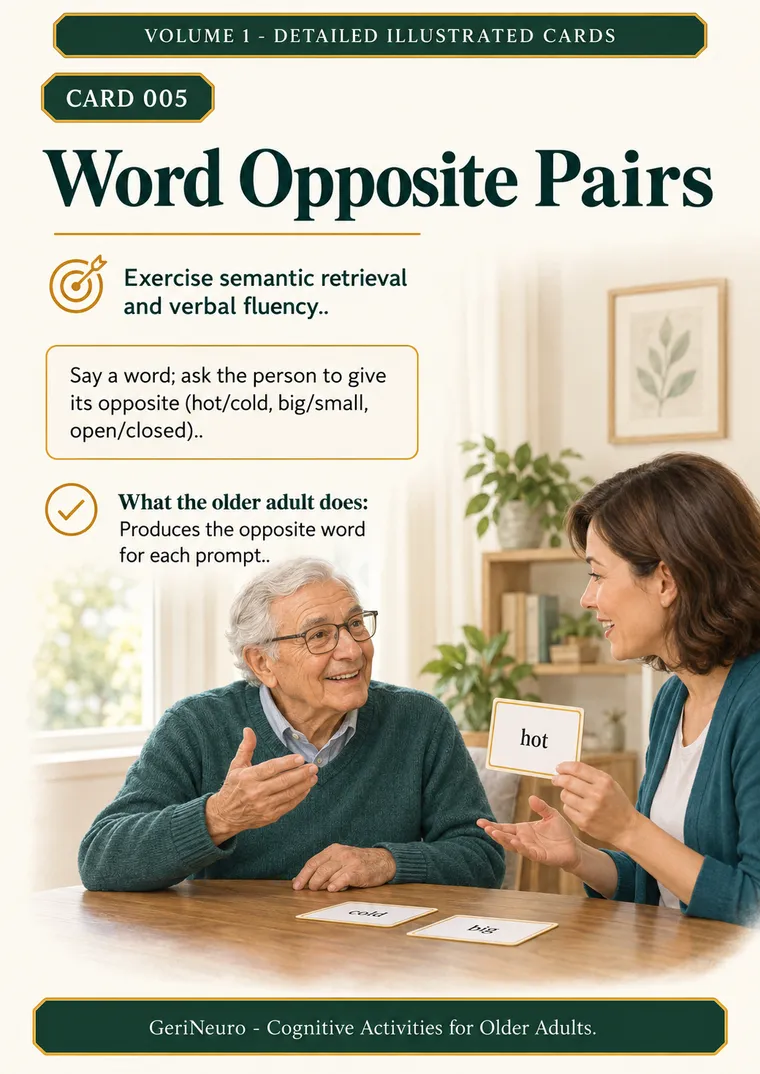 GeriNeuro inside page β Card 005: Word Opposite Pairs