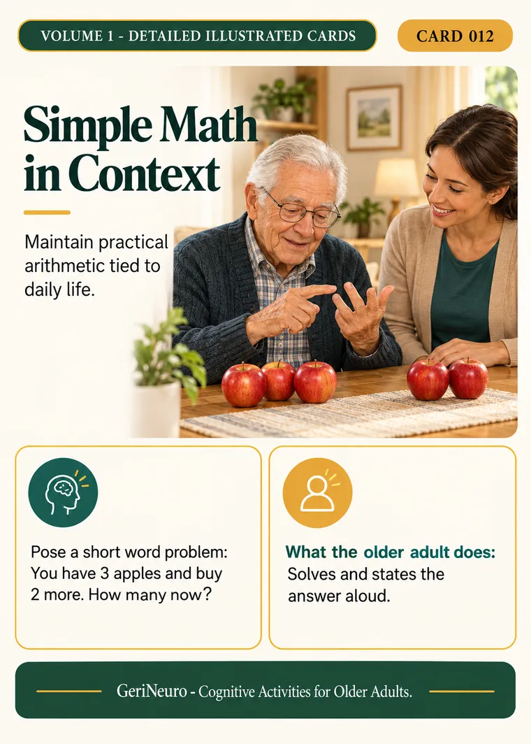 GeriNeuro inside page β Card 012: Simple Math in Context